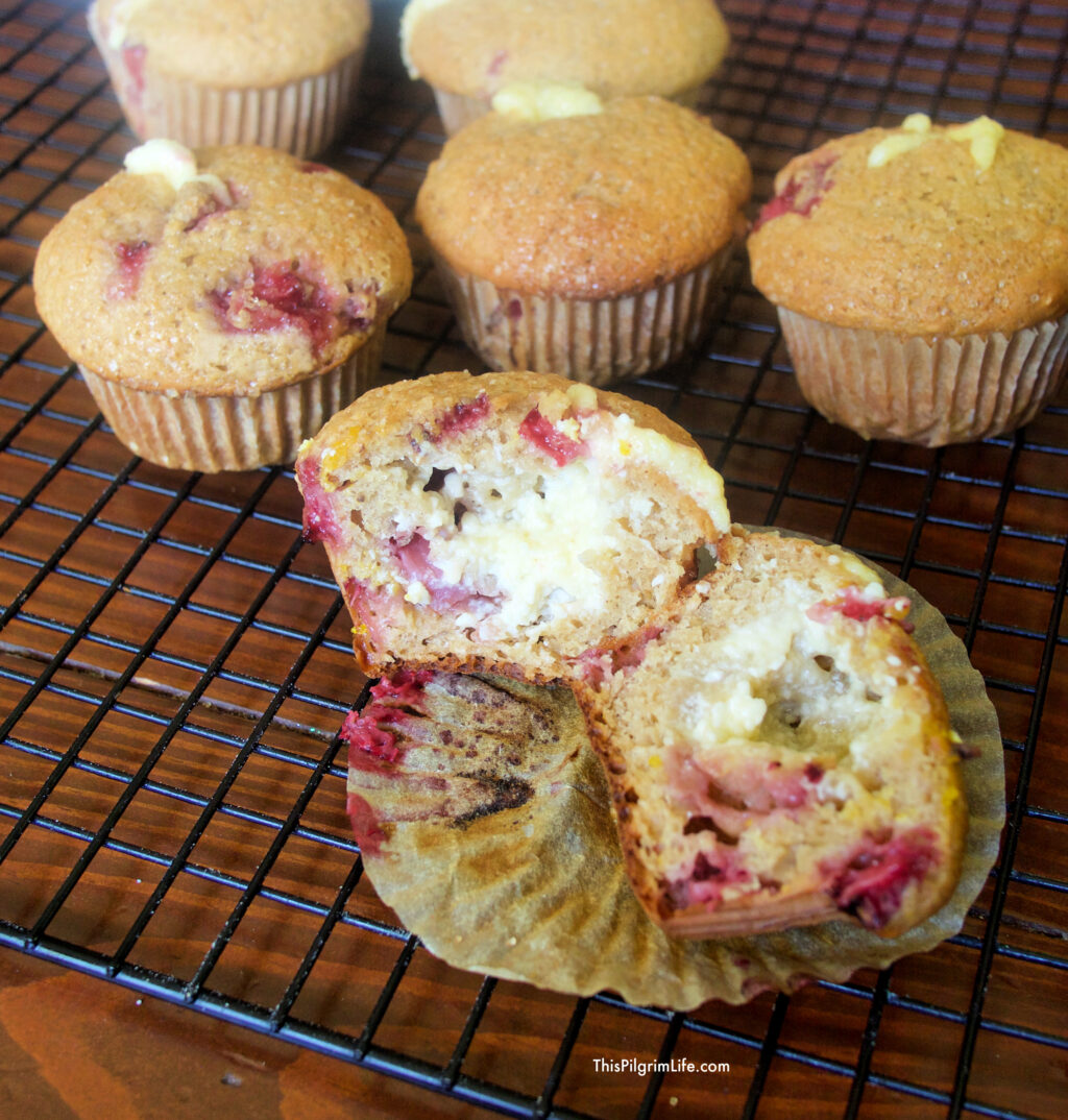 Delicious strawberry muffins with a sweet cream cheese surprise!