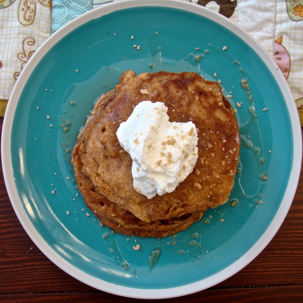 A batch of delicious spiced pancakes is the perfect way to jump into a new Fall season! Top them with maple syrup and fresh whipped cream for an amazing breakfast treat!