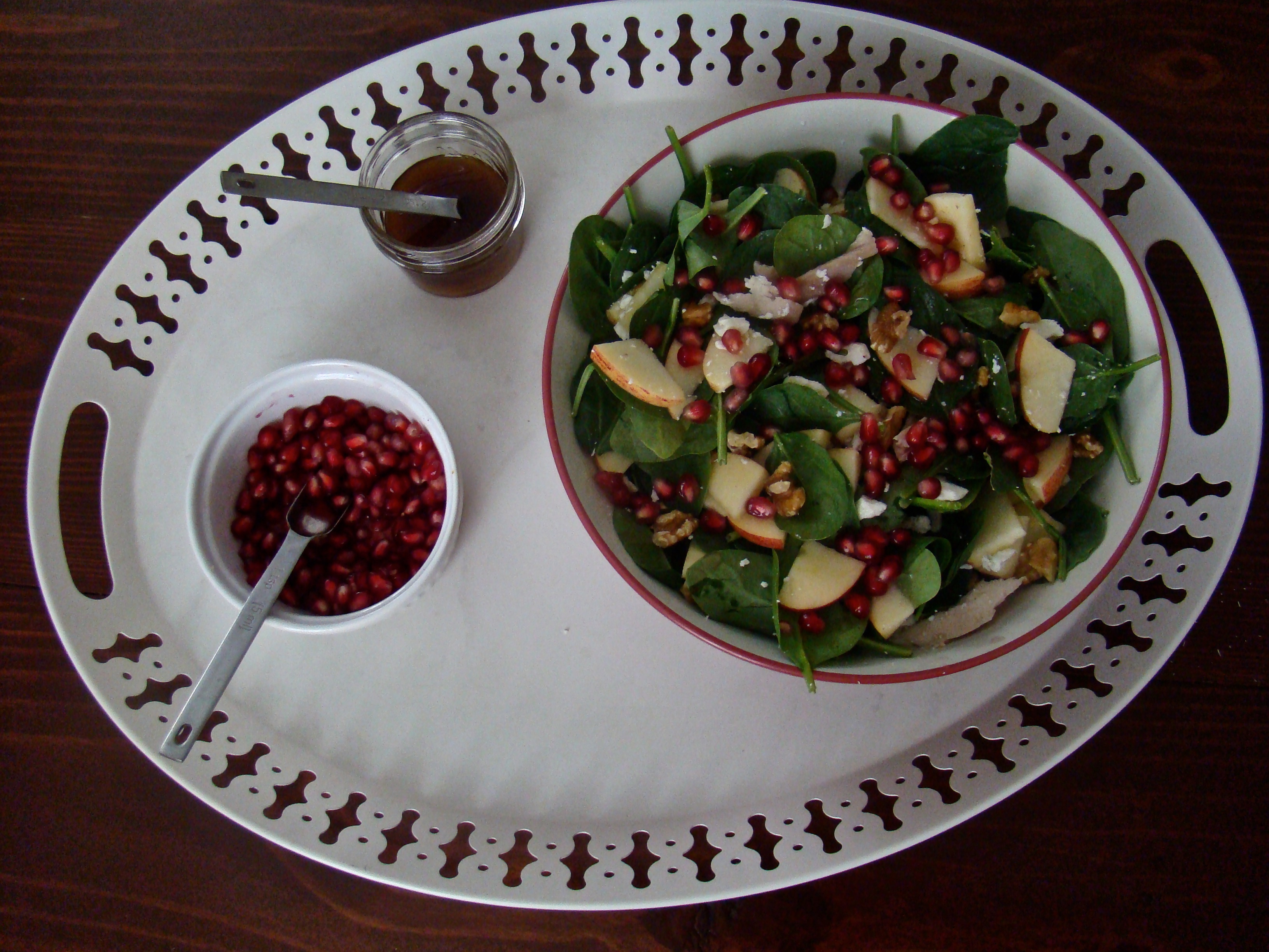 Pomegranate Spinach Salad with Cinnamon Maple Vinaigrette