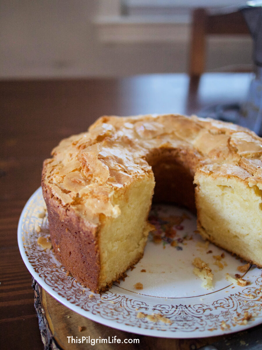 The best old-fashioned pound cake with a perfect, crumbly topping and sweet, tender crumb! 