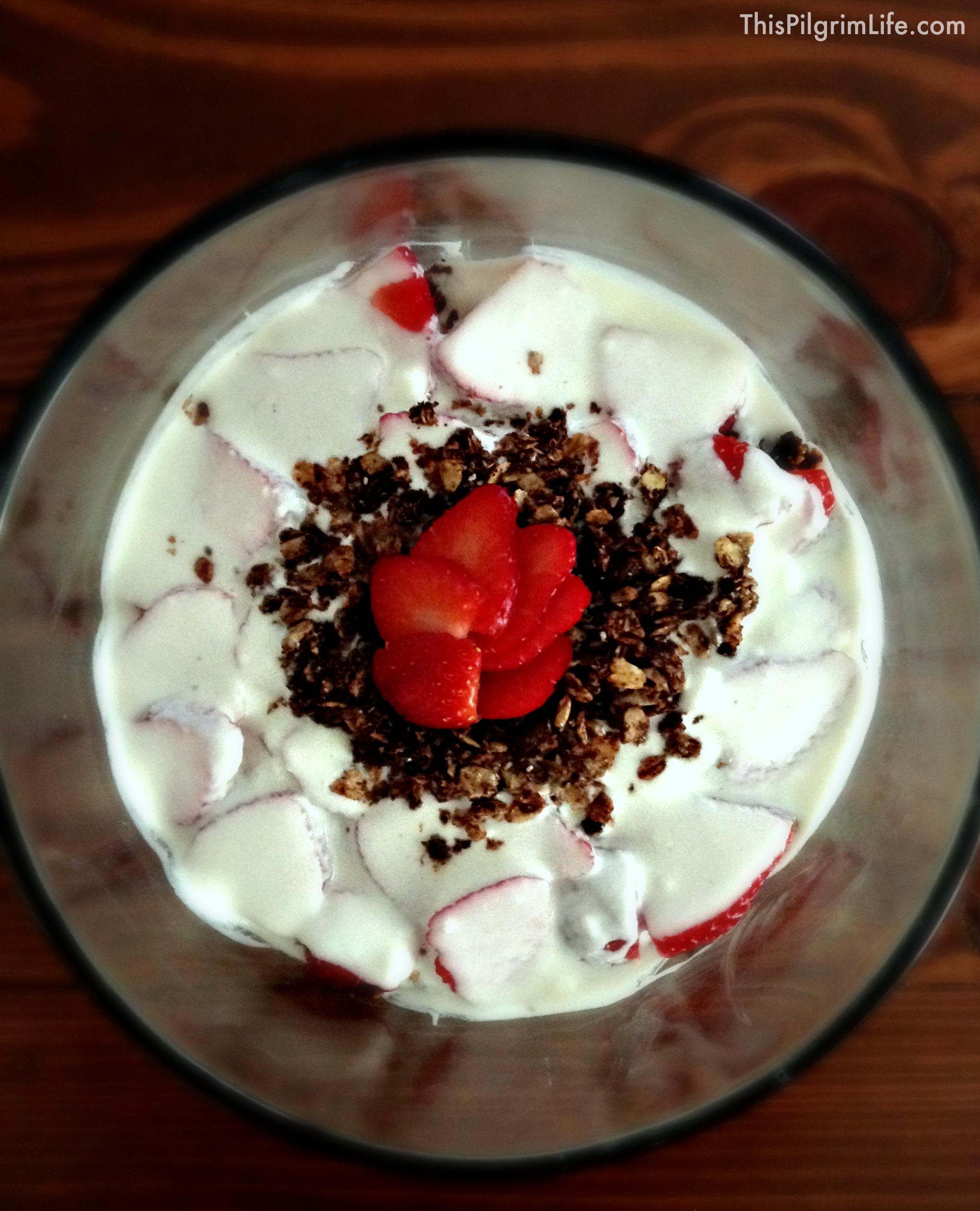 Yogurt Parfait with Dark Chocolate Granola and Strawberries