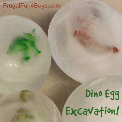 Dinosaur ice excavation- Frugal Fun For Boys