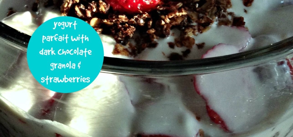 Yogurt Parfait with Dark Chocolate Granola & Strawberries-soliloquy