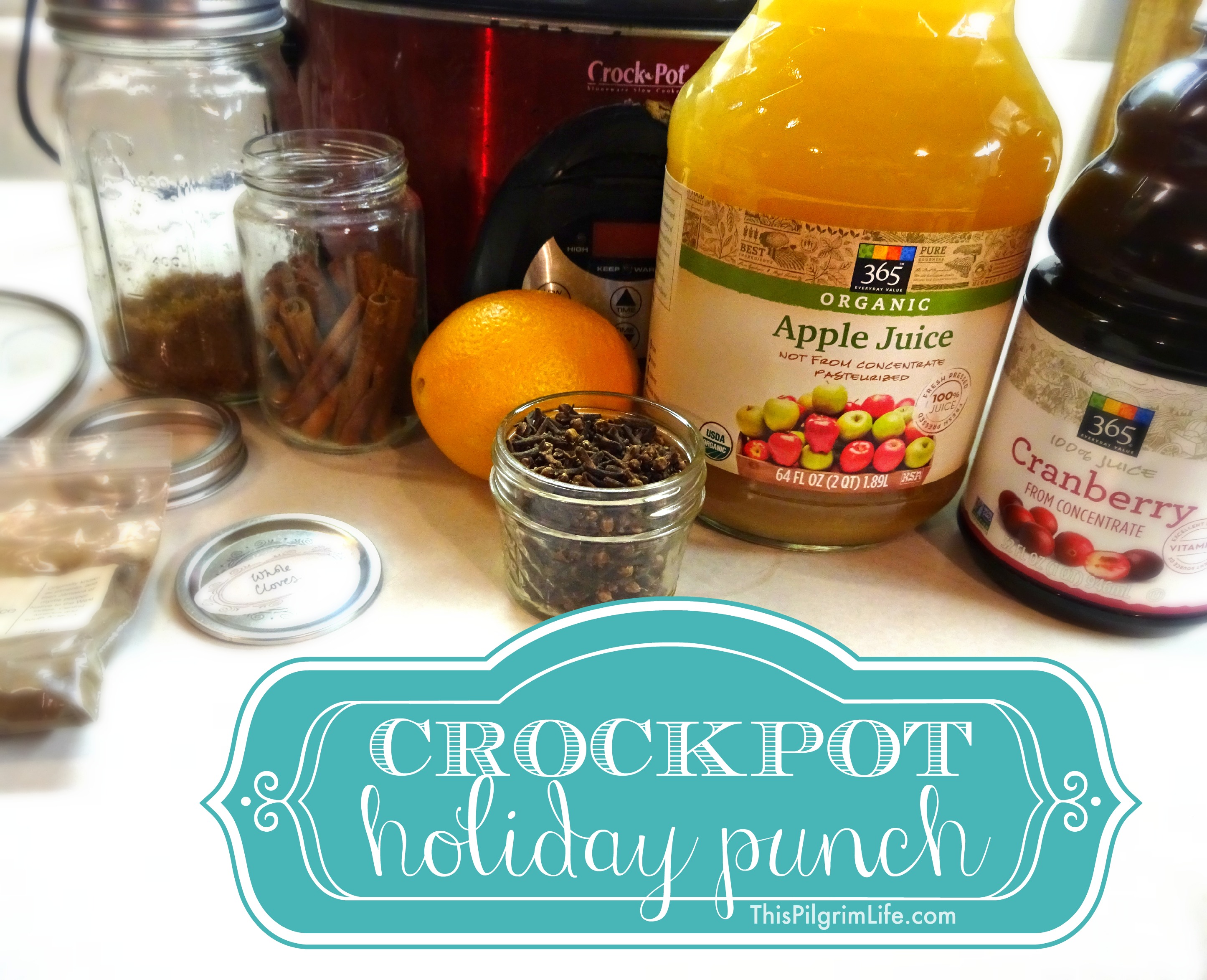 Love this easy holiday punch! It makes the house smell great as it heats in the crockpot and serves a lot of people for not a lot of money. 
