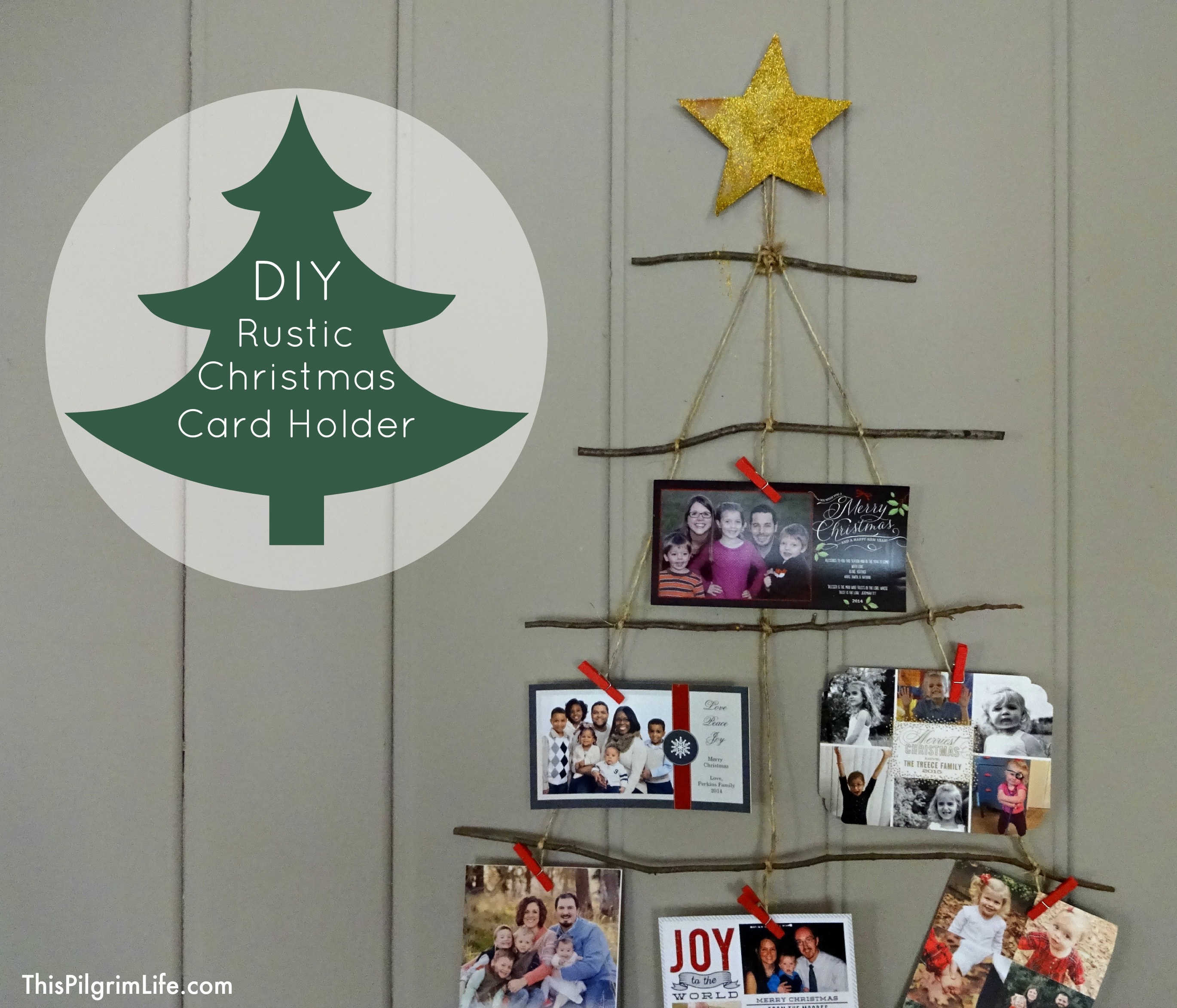 Make a rustic Christmas card holder with materials you have outside and around the house! Such a simple and cute way to display cards from loved ones! 