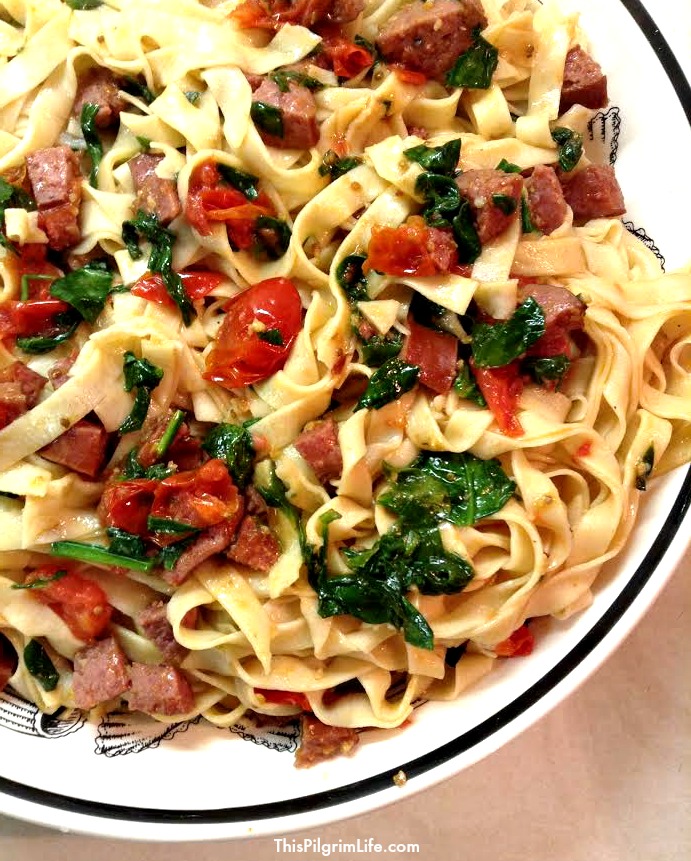 Fettuccine with Sausage & Blistered Tomatoes