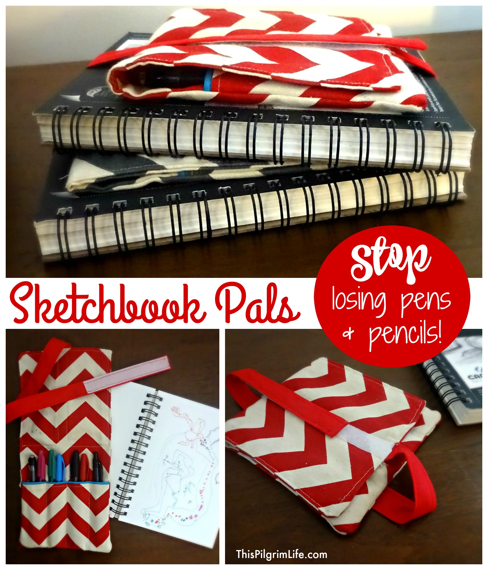 Follow this simple tutorial to make a sketchbook pal to keep pens and pencils right where you need them-- attached to your sketchbooks! 