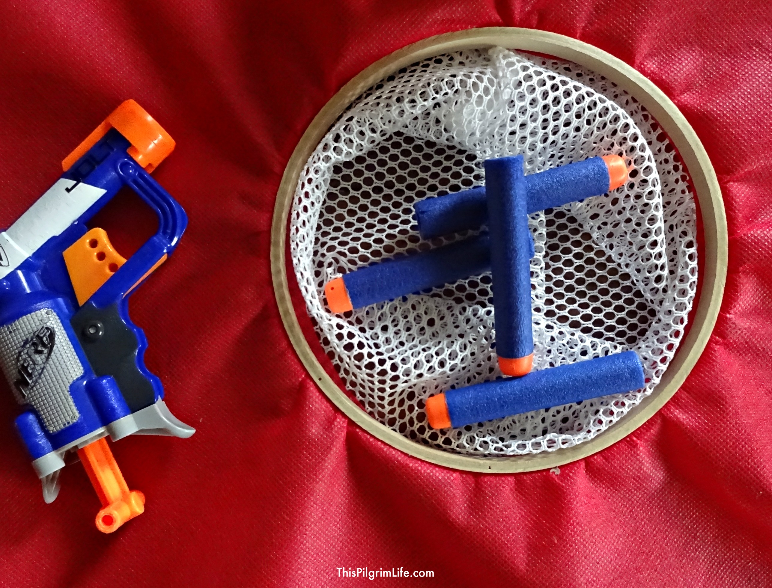 Make a simple hanging nerf target with just a few inexpensive materials-- no sewing required! 