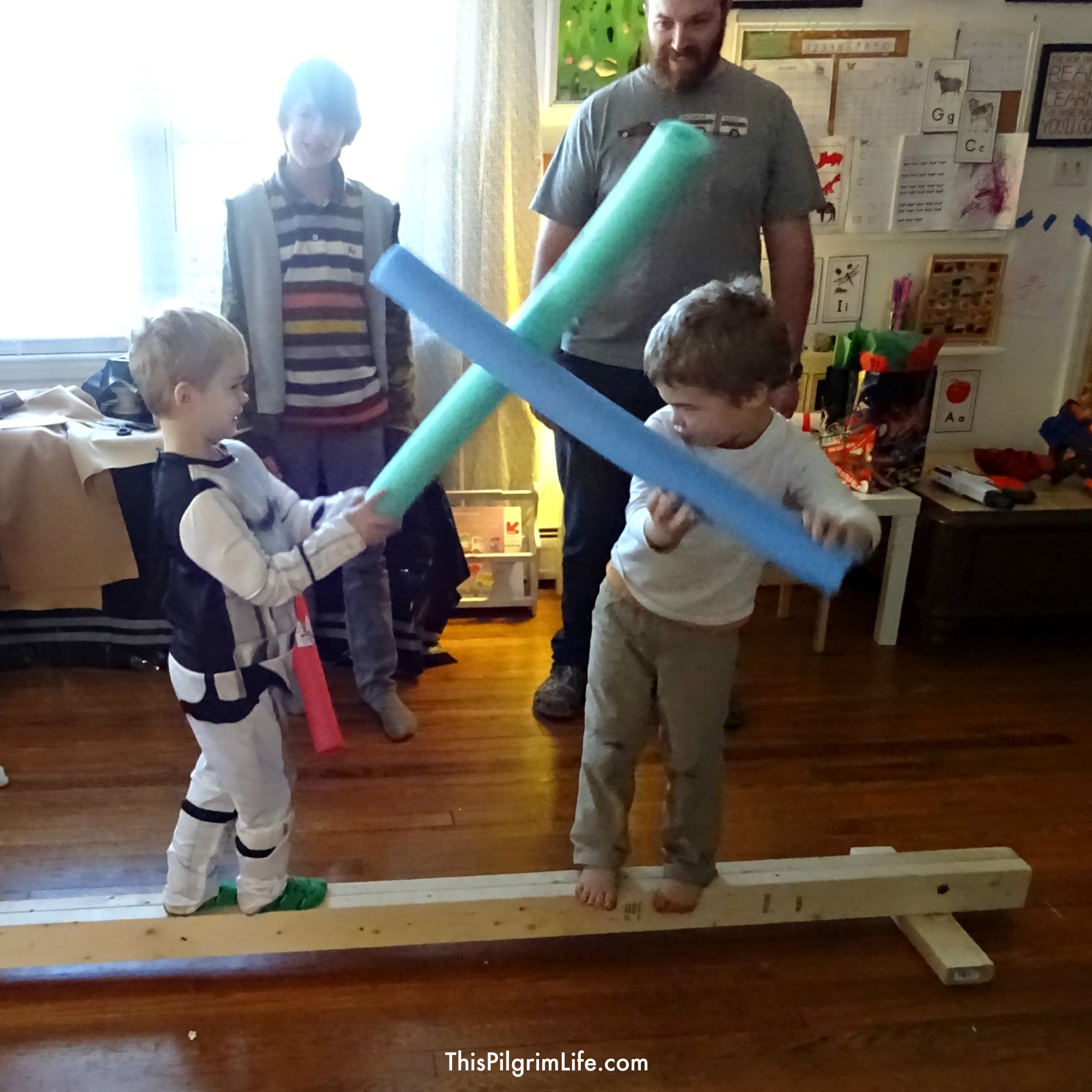 This weekend we celebrated my son's fourth birthday with a Star Wars Jedi Training party. He and several of his friends practiced their light saber skills, droid building skills, and more during the simple birthday party.