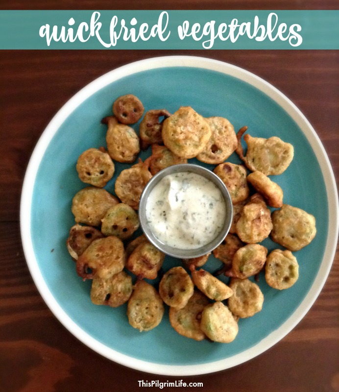 Fried foods are an indulgence we enjoy occasionally. Make them at home to have a better tasting, healthy(er) indulgence! Serve up quick fried vegetables with homemade ranch for a seriously delicious appetizer or side dish! 