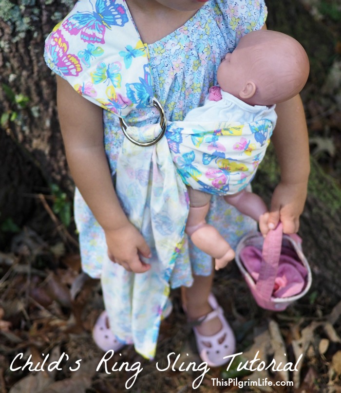 I LOVE my ring sling for wearing my baby, and of course, my daughter wants to be just like mommy. Use this SUPER SIMPLE tutorial to make a ring sling for your baby-loving child! 