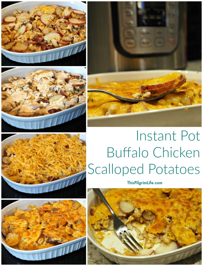 Instant Pot Buffalo Chicken Scalloped Potatoes. It is your call whether you make this dish with a hint of spice or a real kick. It is easy to make and perfect to share at a party!