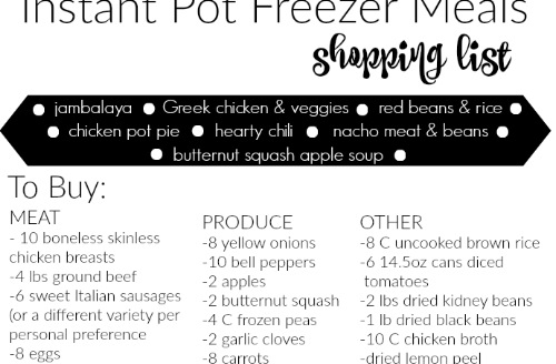 Make 14 delicious and family-friendly Instant Pot freezer meals for less than $150! Find printable shopping lists, prepping checklists, and recipes here!