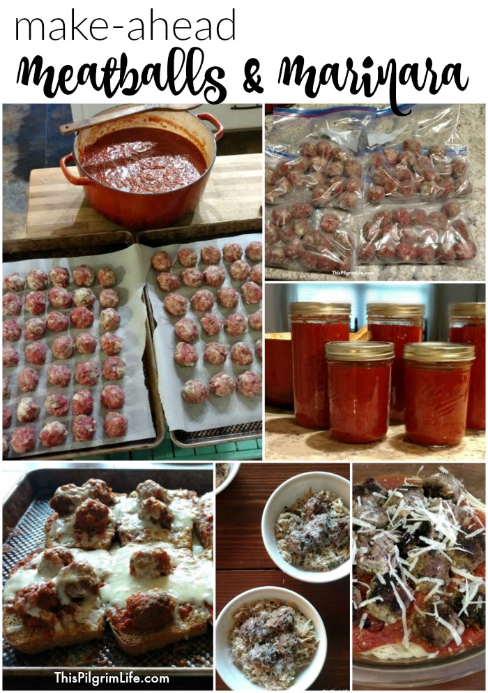 Homemade meatballs and marinara sauce is a lot more manageable when you make them in large batches and freeze for later! Check out these easy recipes for AMAZING make-ahead meatballs and marinara sauce, as well as ideas for how to enjoy them! 