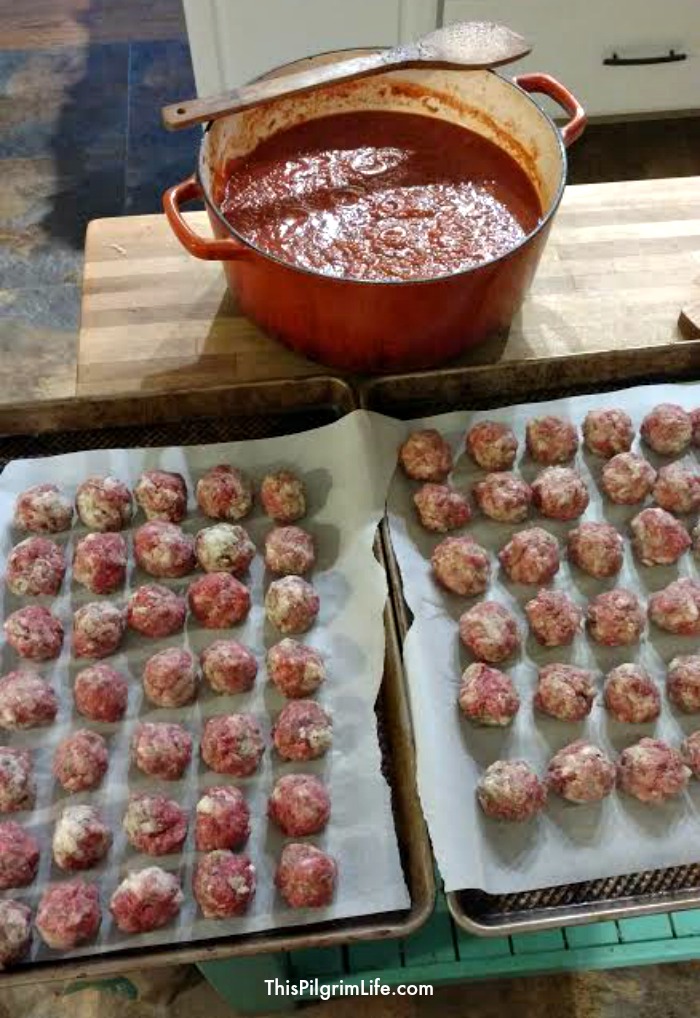 Homemade meatballs and marinara sauce is a lot more manageable when you make them in large batches and freeze for later! Check out these easy recipes for AMAZING make-ahead meatballs and marinara sauce, as well as ideas for how to enjoy them! 