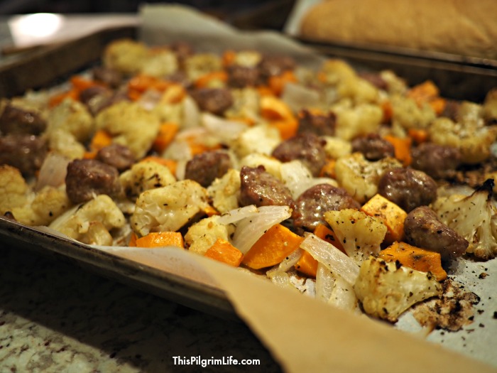 sheetpan roasted sausage and root vegetables
