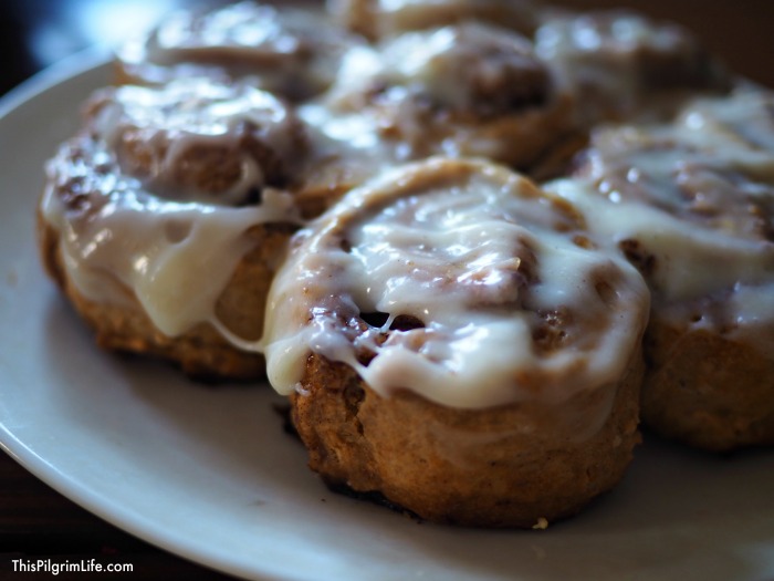 The perfect, quick and easy spiced cinnamon rolls, topped with a sweet cream cheese icing! 