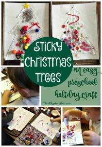 Making sticky Christmas trees is a fun holiday craft for your preschooler! Use supplies you have on hand and let your child have fun decorating the tree!