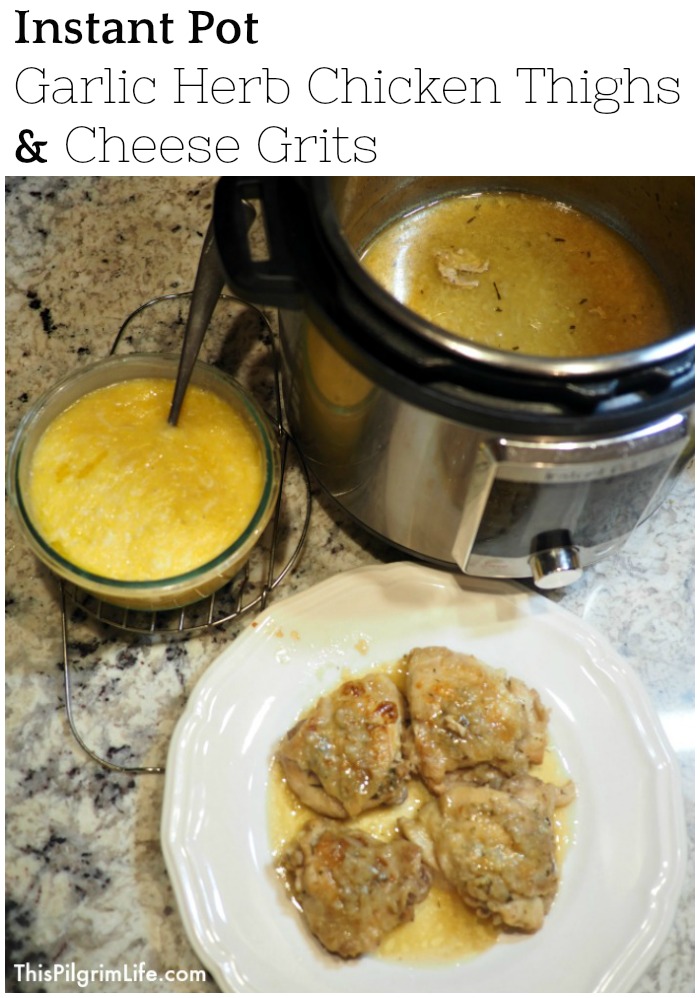 Cook a side of creamy, cheesy grits along with chicken thighs stuffed with garlic and herbs for an amazingly simple, easy, and tasty dinner in your Instant Pot! 