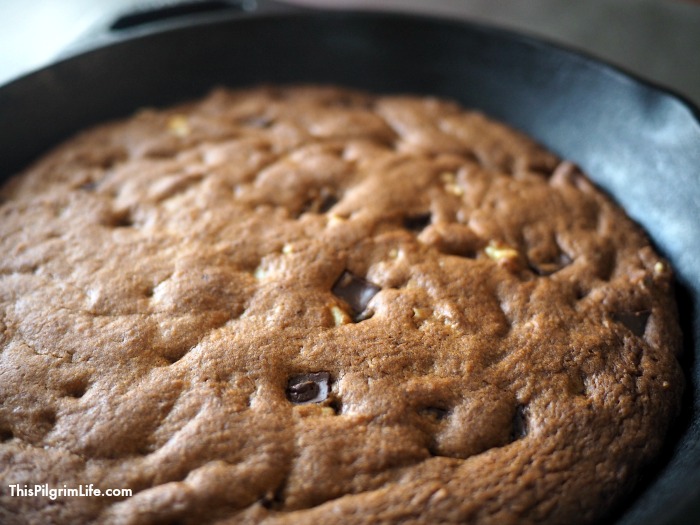 You can use your skillet to make delicious dark chocolate chip cookies! These cookies are naturally sweetened and quicker and easier than using baking sheets! 