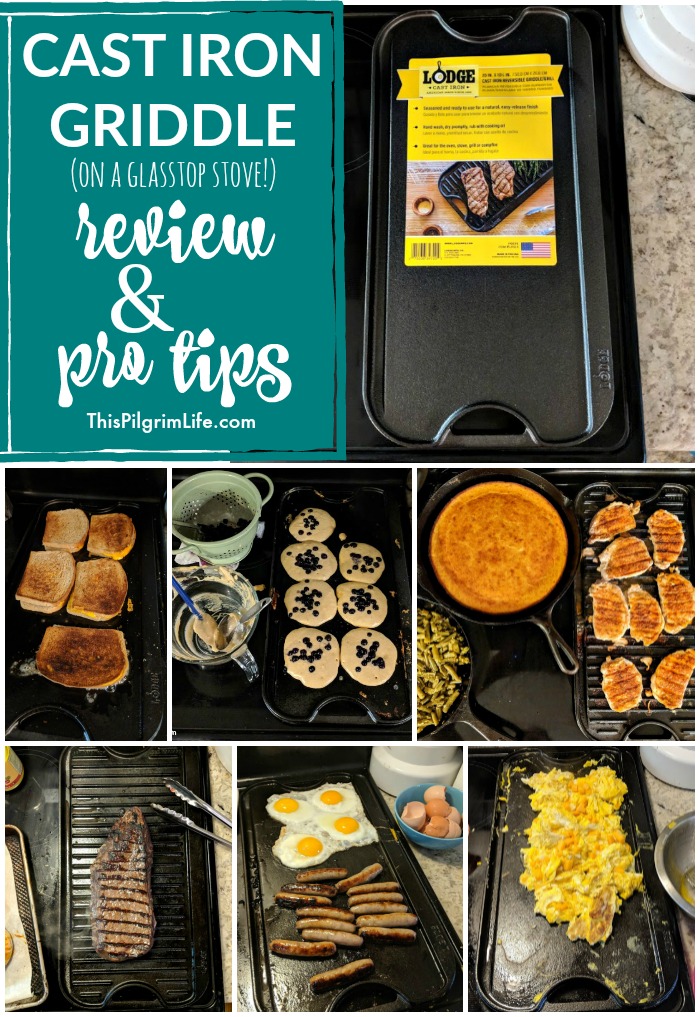 Yes, you CAN use a cast iron griddle on a glass top stove! I have used ours for eggs, bacon, sausage, sandwiches, steak, and more! Keep reading for a review and pro tips! 