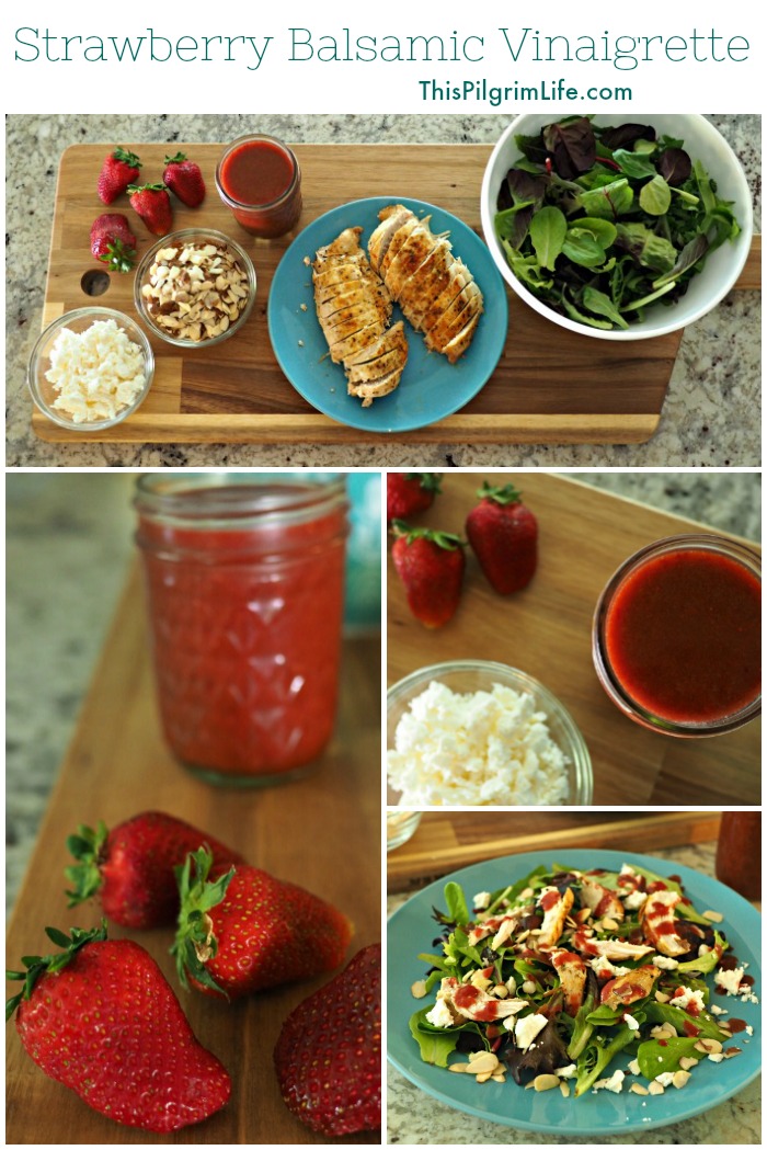 This strawberry balsamic vinaigrette is the PERFECT summer salad dressing! Even better if you make it with farm or garden fresh strawberries! 