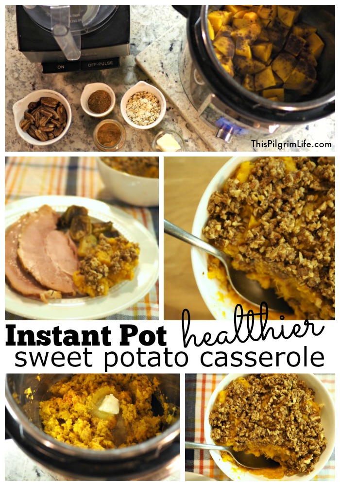 This sweet potato casserole is a delicious and healthy update of a classic recipe. The potatoes are spiced and just slightly sweet, the topping is the perfect nutty addition, and the Instant Pot makes it so easy to prepare! 