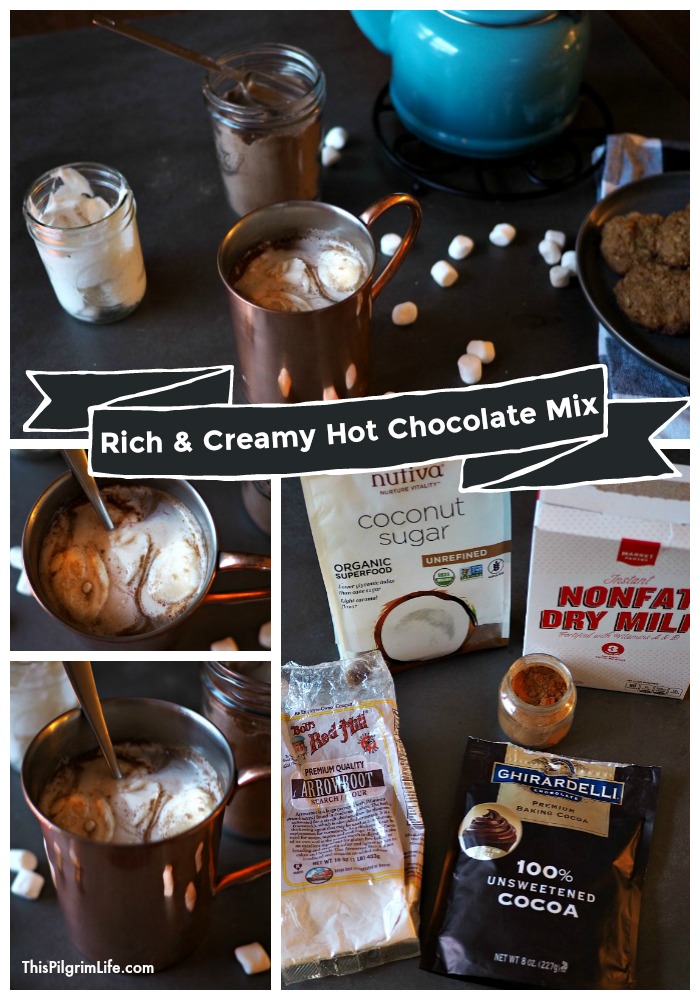 You can make this homemade hot chocolate mix in five minutes or less, and enjoy rich and creamy hot chocolate all season long that is naturally sweetened and free of unnecessary additives! 