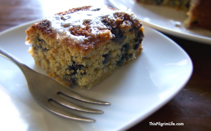 This cake is perfectly moist and so flavorful! The batter is studded with blueberries and boosted with flavor from orange essential oil. It's also gluten-free, dairy-free, and naturally sweetened!