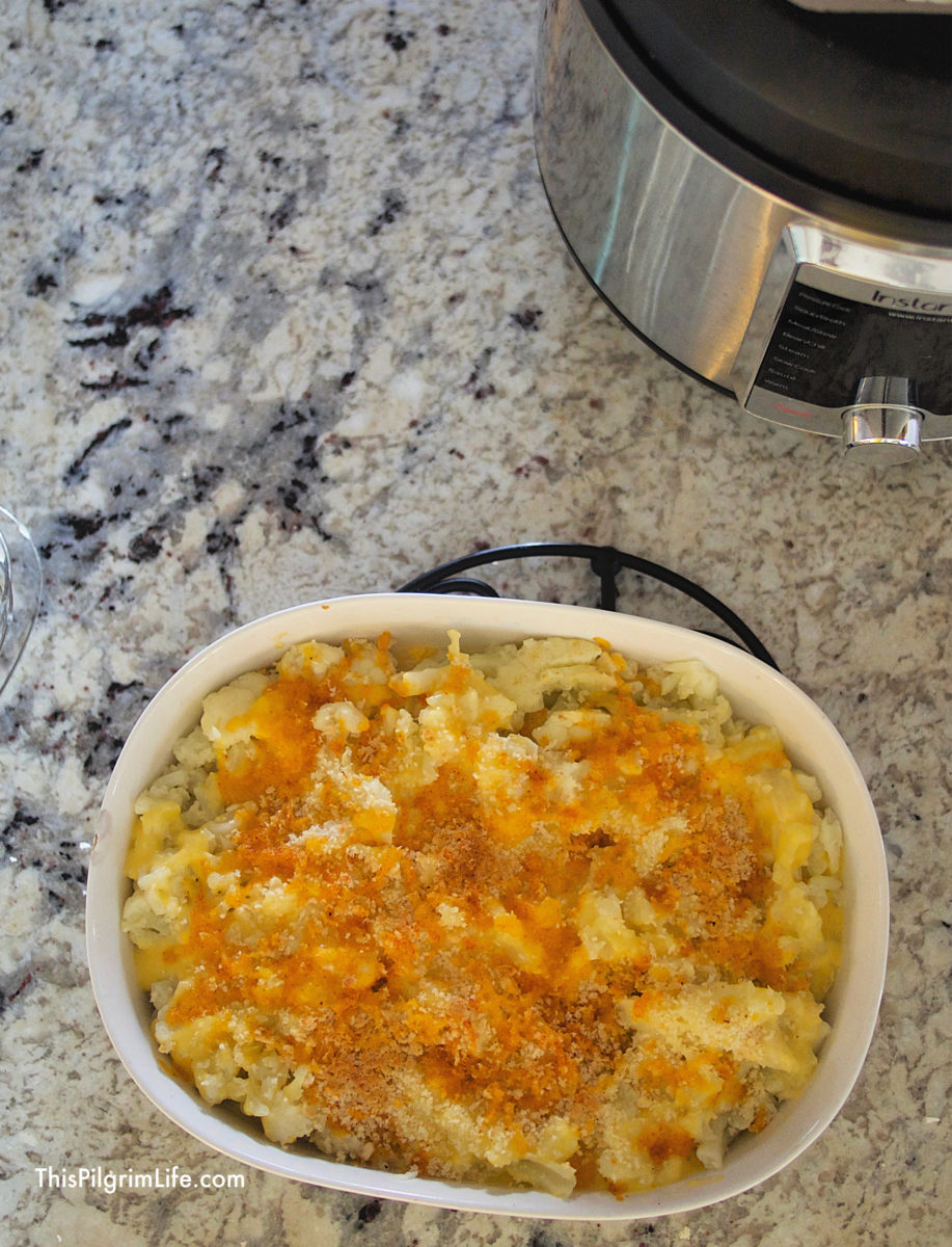 This simple side dish is creamy, cheesy, comfort food! Cauliflower au gratin is quick and easy to make in the Instant Pot, and tastes amazing. Even picky eaters won't hesitate to ask for seconds! 