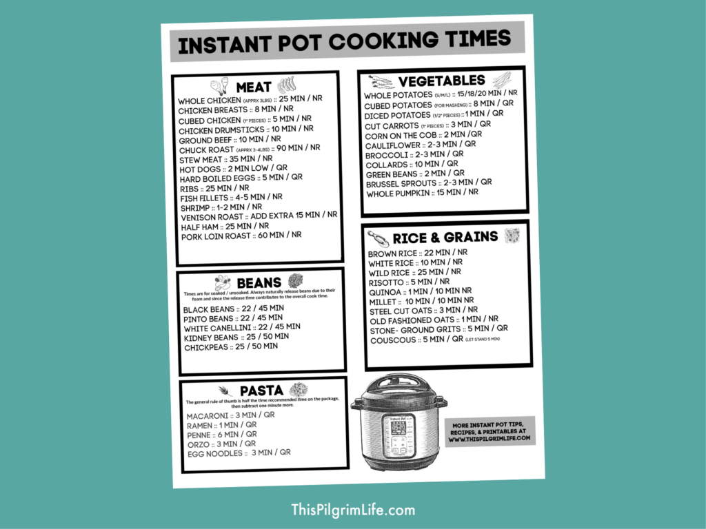 Avoiding Common Instant Pot Problems & Instant Pot Cooking Times Chart -  This Pilgrim Life