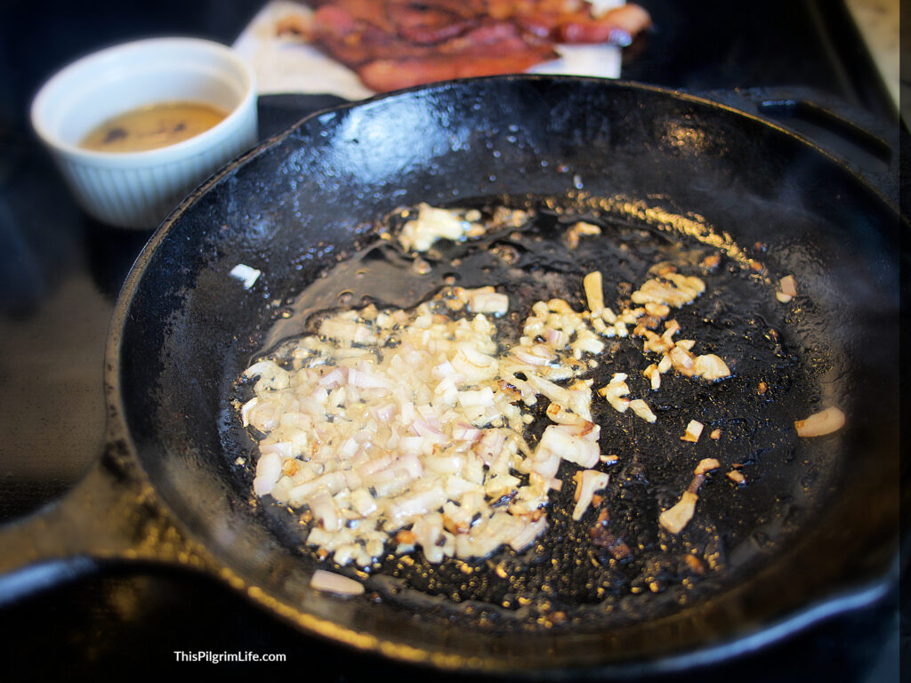 Sautéing shallots in a pan