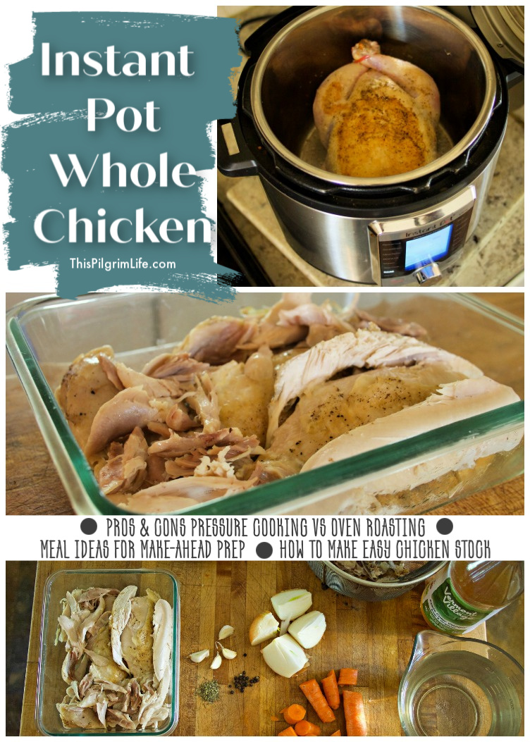 The Instant Pot makes it so easy to cook a delicious, juicy whole chicken! This recipe is simple and versatile-- use your favorite seasoning blend and enjoy it right away, or season with salt and pepper so you can save the meat to use for meals during the week. Making Instant Pot whole chicken is one of the most convenient ways to save time and money in the kitchen!