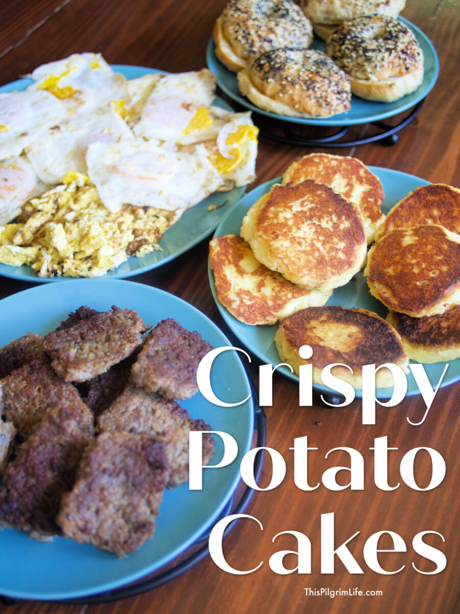 Crispy potato cakes are our favorite way to use leftover mashed potatoes! I regularly make extra mashed potatoes just so we can have potato cakes with our eggs for breakfast!