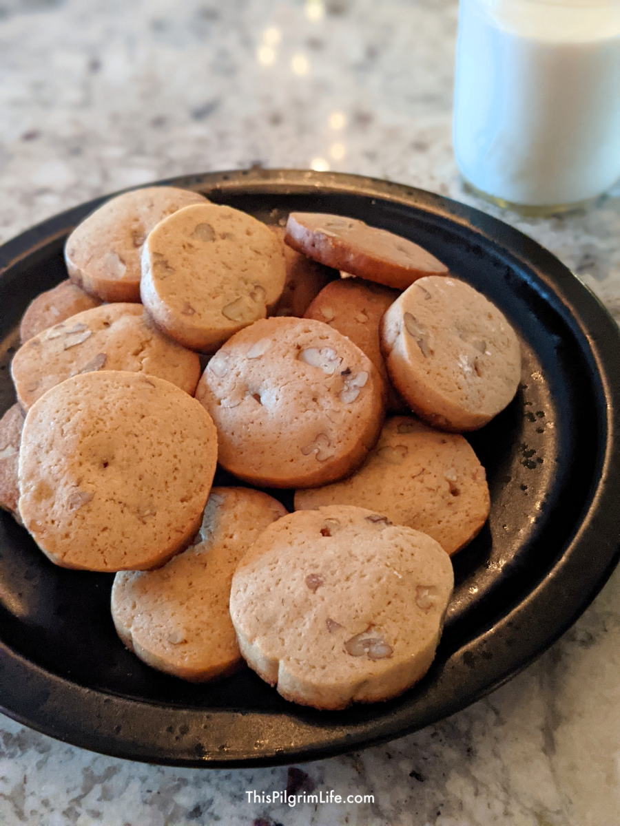 Our family recipe for icebox cookies-- crisp and studded with nuts. So perfect with a hot cup of tea or coffee!
