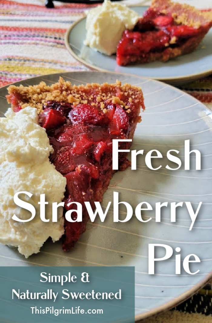 Fresh strawberry pie is one of the best ways to enjoy seasonal strawberries! This pie is naturally sweetened (not too sweet!), and uses unflavored gelatin to set up. It's perfect with a generous dollop of whipped cream!
