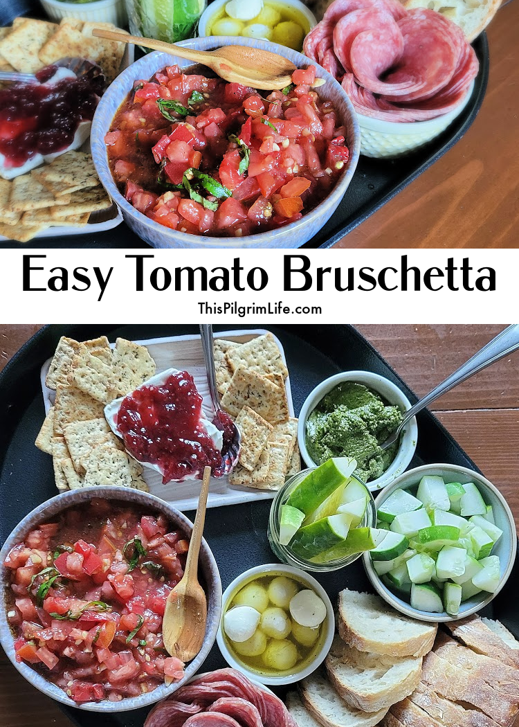 Tomato bruschetta is so quick and easy to make, and when made with in-season tomatoes, bursts with amazing summer flavor! It is bright and fresh and is best enjoyed atop slices of good quality bread or crackers.