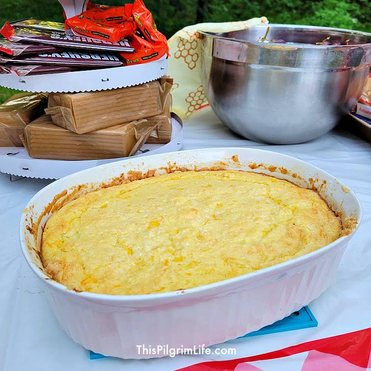 Corn soufflé as a side dish for a cookout