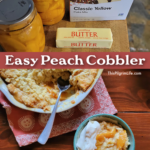 This easy peach cobbler is reminiscent of one of my favorite desserts from my childhood. You only need a few simple ingredients and it's easy enough to put together on any day, or even for kids to make themselves to treat the family!